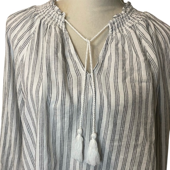 NWT Old Navy Gray White Striped‎ Peasant Tunic Crop Shirt Sz M - Picture 4 of 5